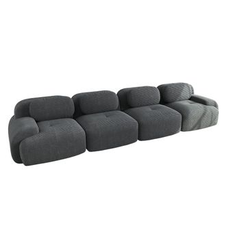 Urban Meuble Sof&aacute; modular de 4 plazas en pana gris con reposabrazos