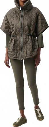 Joseph Ribkoff Quilted Nylon Shawl Neck Boxy Vest In Avocado
