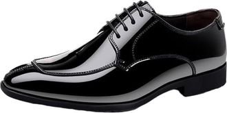 Generic Mens Handmade Shoes Split Toe Design Shiny Corrected Grain Leather Formal Business Dress Shoes British Style Wedding Groom Oxfords(Black,10.5)