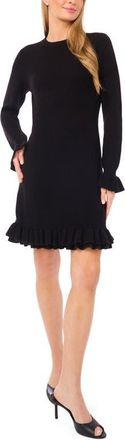 CeCe by Cynthia Steffe Ruffle Trim Long Sleeve Sweater Minidress in Rich Black at Nordstrom, Size X-Small