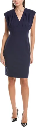 Anne Klein V-Neck Pleated Bodice Sheath Dress