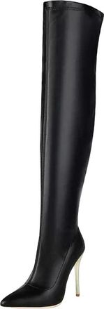 Generic Womens Sexy Thigh High Boots Pointed Toe Super High Square Heel With Side Zipper Over The Knee Party Dress Boots
