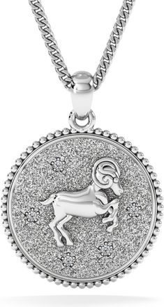 The Diamond Store Zodiac Aries Necklace Medallion Lab Grown 0.02ct in 925 Silver