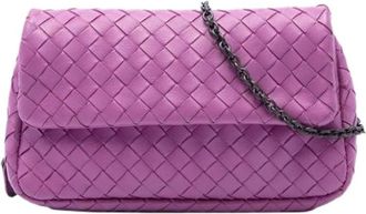Bottega Veneta Pre-owned Woven Leather Crossbody Bag - Dames - Vintage Schoudertas - Paars - ONE Size - Leer - Vintage