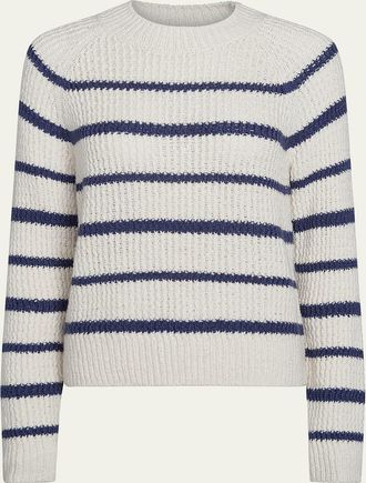 Vince Ribbed Stripe Raglan-Sleeve Crewneck Sweater