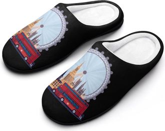 Generic London City Vintage British UK Womens Slippers Warm House Slippers Indoor House Shoes with Anti-Skid Rubber Sole