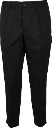 Bonheur Tapered Black Stretch Pants With Mid-Rise Waist And Cropped Finish