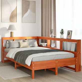 vidaXL Vidaxl - Cama Con Estanter&iacute;a Sin Colch&oacute;n Madera Maciza Marr&oacute;n 120x200cm