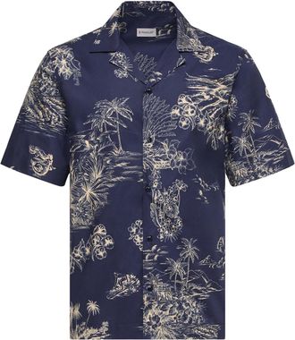 Moncler Moncler Floral Print Short Sleeve Cotton Shirt, Men, Blue, Size: Xxl