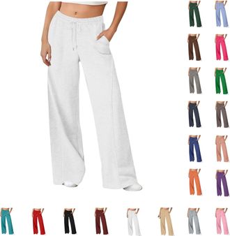 Generic Wide Leg Joggers for Women Womens Plain Casual Sweatpants Baggy Wide Leg Lounge Trousers with Elastic Drawstring Waist and Soft Pockets Tracksuit Bott