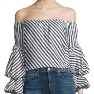 Petersyn Lilly Off Shoulder Striped Blouse In Grey/white