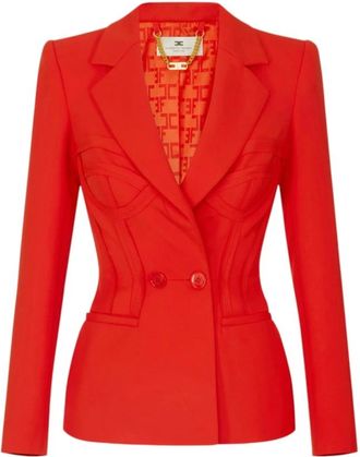 Elisabetta Franchi Blazers, female, Red, Size: 2XL Jacket in lightweight cr&ecirc;pe fabric with raw-edge fabric