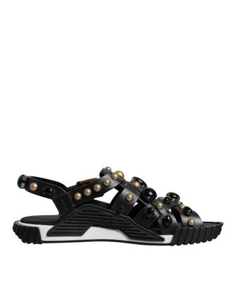 Dolce & Gabbana Black Leather Studded Slides Sandals Mens Shoes