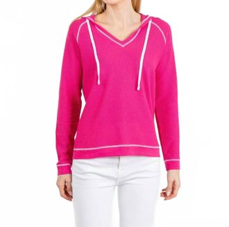 Elliott Lauren Waffle Stitch V-Neck Hoodie In Pink