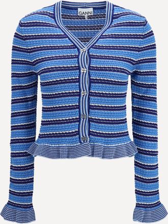 Ganni Cardigan in cotone a righe Woman S