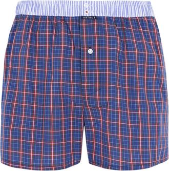 Arthur Mens boxer shorts with integrated support - 100% organic cotton - Optimal comfort and support - Checked/Stripes, Navy and Red Tartan, XL
