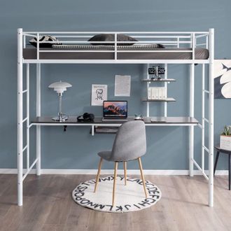Costway Letto a Soppalco in Metallo, Struttura del Letto Salvaspazio con 2 Scale e Scrivania, Letto a Doghe Ideale per Adolescenti e Adulti, 200x95x180,5 cm