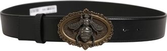 Dolce & Gabbana Cintur&oacute;n de piel con abeja y hebilla met&aacute;lica - Accessories - Mujer - Negro - ONE SIZE