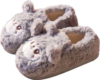 Generic Womens Cute Slippers Animal Cosy Home Plush Slippers Warm Winter Cotton Memory Foam House Shoes Fluffy Non-Slip Indoor Shoes (Grey, 44)