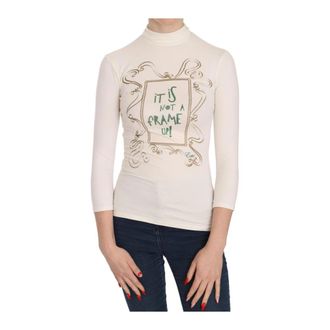 Exte Elegante Witte Crew Neck Top - Dames - Longsleeves - Wit - XS - Katoen - Tops