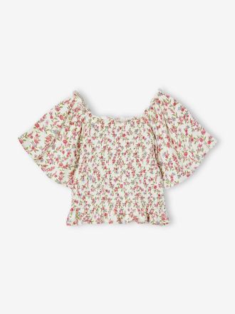 Vertbaudet Gesmoktes M&auml;dchen T-Shirt mit Blumen mehrfarbig