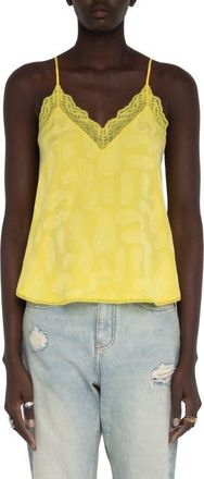 Zadig&Voltaire Christy Paisley Jacquard Silk Satin Camisole in Banana at Nordstrom, Size X-Small