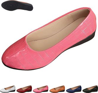 Generic Womens Slip on Ballet Shoes, Pointed Toe Orthopaedic Leather Work Flat Shoes Comfortable Dress Casual Wedge Loafers (Pink,6.5)