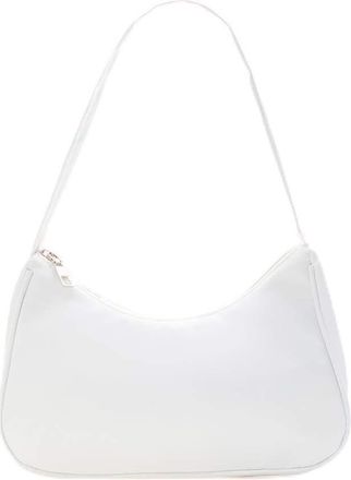 Generic Fashion Ladies Solid Color Underarm Bag Vintage Simple Design Women Zipper Shoulder Bag Retro Nylon Female Hobos Bag (White)