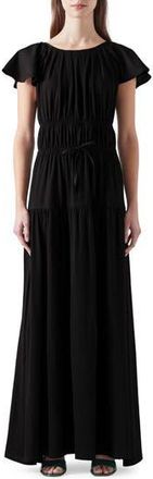L.k. Bennett Carla Ruffle Sleeve Tiered Maxi Dress in Black at Nordstrom Rack, Size 10 Us / 14 Uk