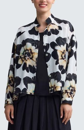 Luukaa D'Celli Amaris Floral Print Stand Collar Shirt in Beige at Nordstrom, Size X-Large/xx-Large