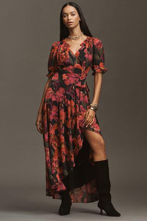 Hutch Bethany Puff-Sleeve V-Neck Wrap Maxi Dress
