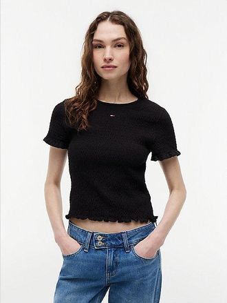 Tommy Hilfiger Camiseta fruncida de corte slim con logo bordado