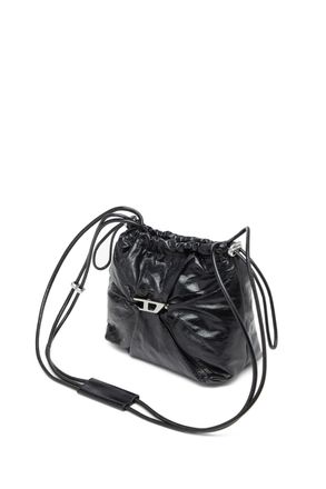 Diesel Scrunch-D-Bucket bag in shiny wrinkled leather - Shoulder Bags - Woman - Black