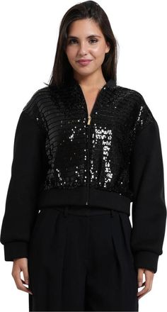 A|X Armani Exchange Sequin Bomberjack met Volledige Rits - Dames - Bomber jackets - Zwart - M - Pailletten - Jassen