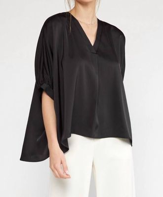 Entro Satin V-Neck Placket Blouse - Plus In Black
