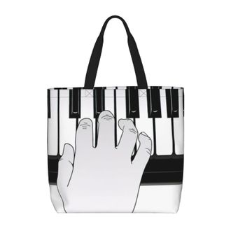 Generic Women Handbag Music Note Piano Pattern Ladies Shopping Shoulder Bag Lightweight Reusable Shopping Bags, For Daily, Christmas, Gym, School, Birthday