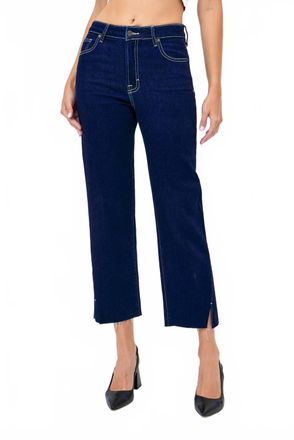 Hidden Jeans Hem Slit Cropped Jeans In Dark Denim
