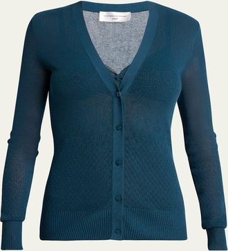 Victoria Beckham Sheer Pointelle Rib V-Neck Cardigan