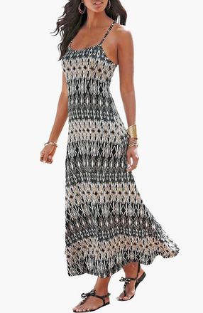 Lascana Womens Crossed Strap Maxi Dress in Black & Cream at Nordstrom, Size 12