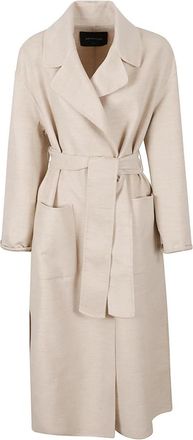 Fabiana Filippi Lange wollen jas met ceintuur en relaxte pasvorm - Dames - Jas met riem - Beige - XS - Wol - Jassen