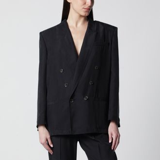 Saint Laurent Black Double-Breasted Silk Jacket