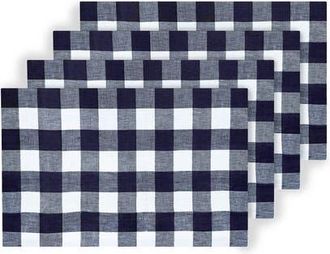 Solino Home Linen Placemats Set of 4, 14 x 19 Inch for Dining Table, Holiday and Everyday Table Decor - Buffalo Check in Navy And White at Nordstrom