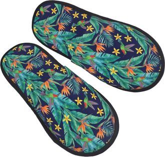 Generic Plush Mens Slipper Men Tropical Palm Leaves Hummingbird Mens Slipper Warm Womens Slippers for Guest Indoor Ladies M