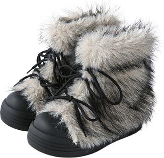 Generic Womens Fuzzy Winter Snow Boots Warm Faux Fur Lining Mid-Calf Bootie Slip-On Stylish Ankle Booties With Synthetic Fur Cuff(Black,4.5 UK)