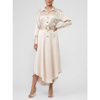 Rachel Roy Gilian Long Sleeve Satin Shirt Dress in Light Silver Grey at Nordstrom, Size 12
