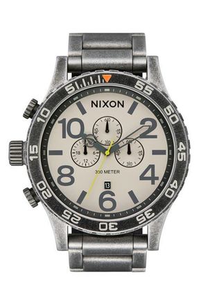Nixon 51-30 Chronograph Bracelet Watch, 51mm in Antique Silver /Pumice at Nordstrom