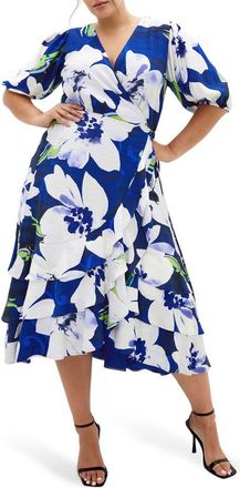 City Chic Bri Floral Midi Dress in Limelight Floral at Nordstrom, Size 26W