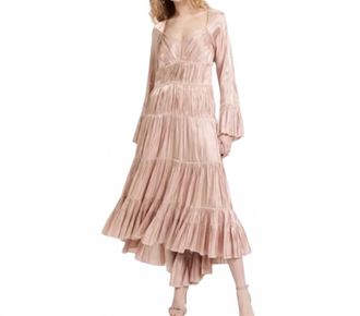 Cinq &agrave; Sept Nina Metallic Satin High-Low Dress In Travertine