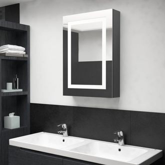 Berkfield Home LED Bathroom Mirror Cabinet Grey 50x13x70 cm | Size: 50 x 13 x 70 cm