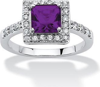 Palm Beach Jewelry Princess-Cut Birthstone.925 Silver Halo Ring